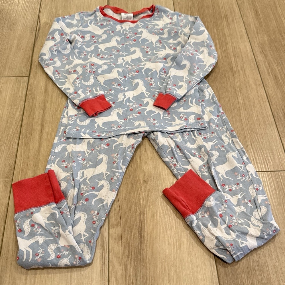 Mini Boden Girls Unicorn Pajama Set Size 8 Blue Gray Cotton 2pc Sleepwear